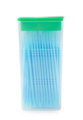 Interdental brush and toothpick isolated on white background