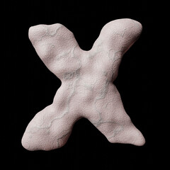 Skin muscle letter X on clean black background isolated light skin with pores inflated muscles with viens realictic 3D render