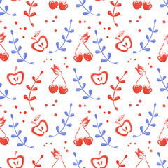 Seamless colorful pattern with fruit set. Fruit design print for wrapping paper, wallpaper, textile. Colorful fruits background. Vector illustration.