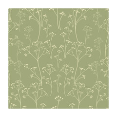 Beige colored herb plants with small details vertically striped on pastel green background