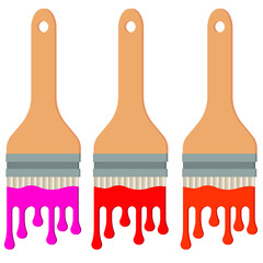 Paintbrush icon with colored drops. Flowing down dripping paint. Flat design Decoration element. White background. Isolated Vector illustration Vector illustration of brush and paintbrush sign. Graphi