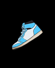 Drawing of blue and white sneaker - black background