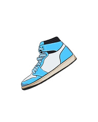 Drawing of blue and white sneaker - white background