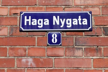 Fototapeta na wymiar Haga Nygata street name in Gothenburg