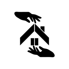 Naklejka premium Home with Hand Logo icon isolated on white background