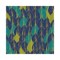 Seamless pattern leaf texture colored like peacock feathers 