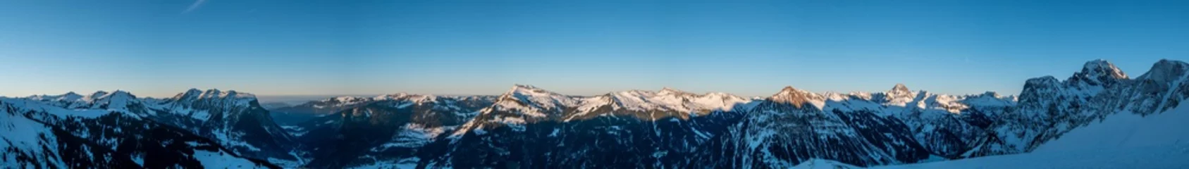 Fototapete Panoramafotos Abendliches Winterpanorama vom Hochalm-Kopf im Bregenzer Wald