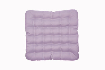 Lilac pillows for car seats, for sleeping, an interior item highlighted on a white background. The concept of home comfort, the use of a pillow filled with buckwheat husks.Top view.Flat lying