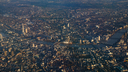 London city seen from the airplane in the United Kingdom.