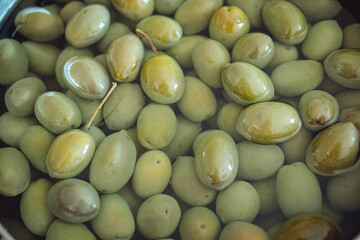 Green and black olives. in water salted fresh. olive oil