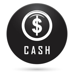 cash icon, black circle button, vector illustration.