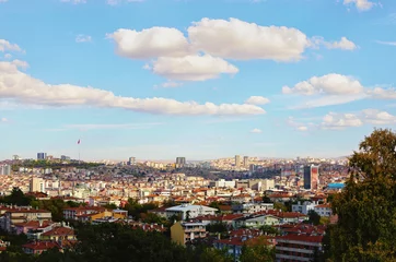 Foto op Canvas Aerial landscape view of Ankara in autumn time. Modern high-rise buildings and red tile roof old houses. Traditional housing in Ankara, the Turkish capital. Scenic cityscape view © evgenij84
