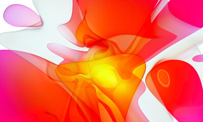 3d render of abstract art 3d background with part of surreal alien blossom flower in curve wavy elegance biological lines forms in white red pink and orange gradient color with yellow core