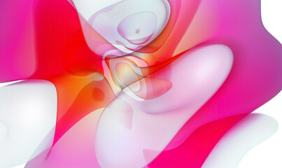3d render of abstract art 3d background with part of surreal alien blossom flower in curve wavy elegance biological lines forms in white red pink and orange gradient color with yellow core
