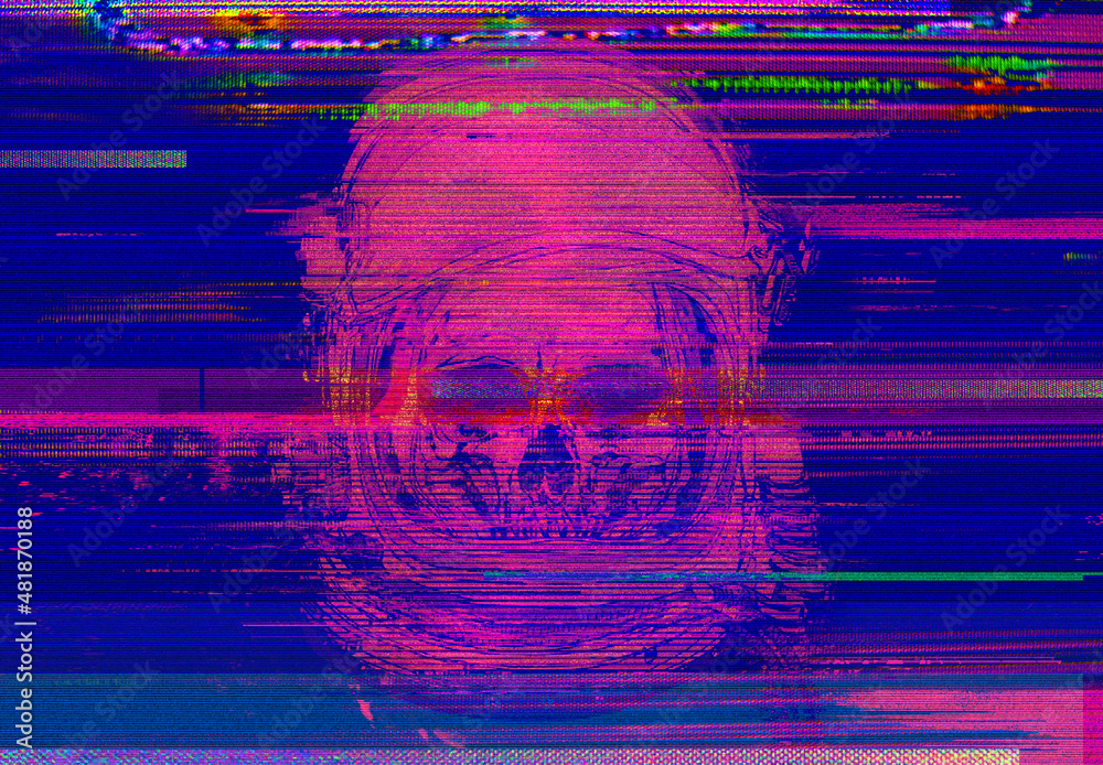 Wall mural digital pixel sorting colorful glitch skull astronaut illustration in the style of bad signal tv and