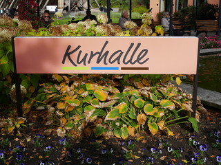 Sign in front of the Kurhalle (spa house) in Bad Westernkotten, Lipperland, North Rhine-Westphalia, Germany