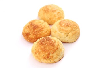 Soft Amaretti on white background. They are a  version of the classic dry Amaretti, almond based traditional italian biscuits. 