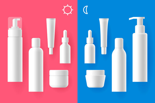 Night and day care for skin, variety beauty or skincare products