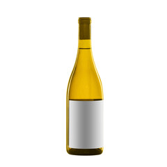 white wine bottle with blank label isolated on white background.