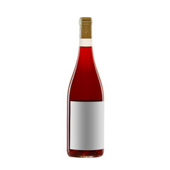 rose wine bottle with blank label isolated on white background.