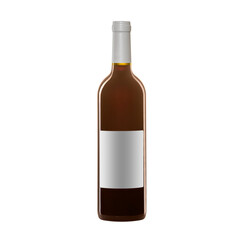 red wine bottle with blank label isolated on white background.