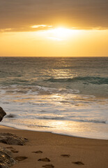 Sunset in a storm at the Cape of Trafalgar in Spain