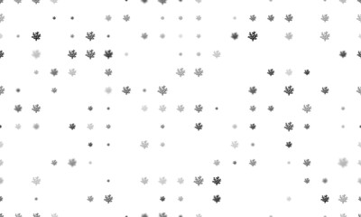 Seamless background pattern of evenly spaced black coral symbols of different sizes and opacity. Vector illustration on white background
