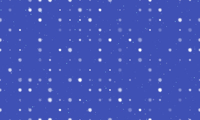 Seamless background pattern of evenly spaced white sea urchin symbols of different sizes and opacity. Vector illustration on indigo background with stars