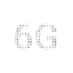 The 6G symbol filled with black dots. Pointillism style. Vector illustration on white background