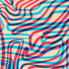 Abstract line background with red and blue line. Riso print effect. 