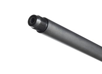 Threaded rifle barrel on white