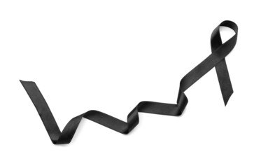 Black satin ribbon on white background. Melanoma concept