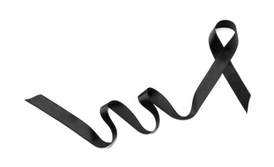 Black satin ribbon on white background. Melanoma concept