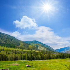 Fototapeta premium green mountain valley at the sunny day
