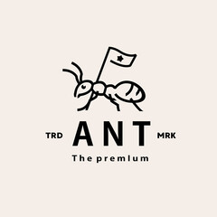 vintage retro hipster ant logo vector outline monoline art icon