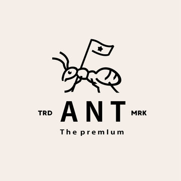vintage retro hipster ant logo vector outline monoline art icon