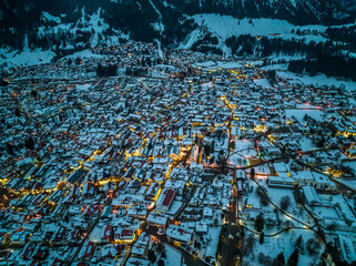 Aerial view, Oberstdorf in winter, Illertal, Allgäu Alps, Allgäu, Bavaria, Germany,
