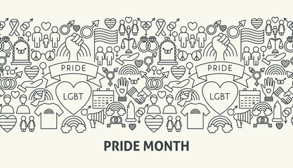 Pride Month Banner Concept. Vector Illustration of Outline Design.