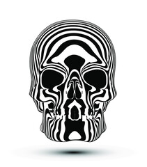 Vector illustration of human skull in black and white stripes isolated on white background.