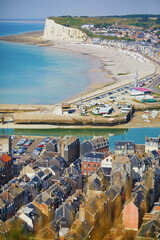 Aerial scenic view on Le Treport and Mers-les-Bains, small fishing villages in France