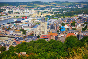 Fototapeta premium Aerial scenic view on Le Treport, small fishing village in Normandy, France