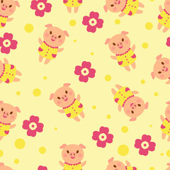 Seamless vector  pattern with cute animals character. Cute vector illustration for kids. Perfect print for fabric, textile, wallpaper, poster, postcard and gift wrapping. Pastel colors