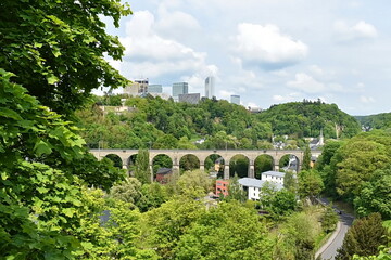 view of a beautiful railway bridge in Luxembourg on a clear spring day