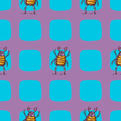 Seamless vector  pattern with cute bugs, insects  character. Cute vector illustration for kids. Perfect print for fabric, textile, wallpaper, poster, postcard and gift wrapping. Pastel colors