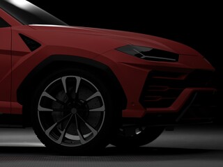 Fototapeta na wymiar modern fast sports SUV and dark background 3d illustration