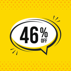 46% off. Discount vector emblem for sales, labels, promotions, offers, stickers, banners, tags and web stickers. New offer. Discount emblem in black and white colors on yellow background.