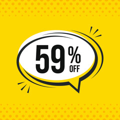 59% off. Discount vector emblem for sales, labels, promotions, offers, stickers, banners, tags and web stickers. New offer. Discount emblem in black and white colors on yellow background.
