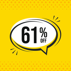 61% off. Discount vector emblem for sales, labels, promotions, offers, stickers, banners, tags and web stickers. New offer. Discount emblem in black and white colors on yellow background.