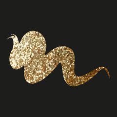 Glitter brush stroke. Textured element. Golden paint stroke for your design isolated on black background. 