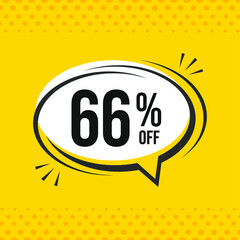 66% off. Discount vector emblem for sales, labels, promotions, offers, stickers, banners, tags and web stickers. New offer. Discount emblem in black and white colors on yellow background.
